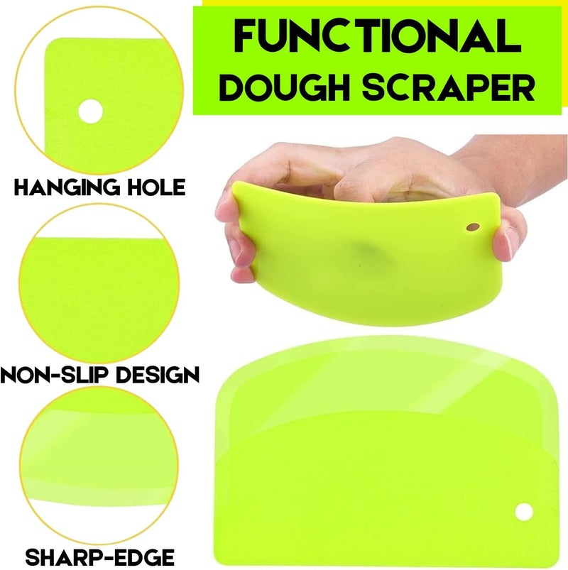 SURDOCA Hard Bench Scraper Dough Scraper - 5.31x3.64'' BPA Free PP Plastic Pastry Bread Baking Making Tools, Cake Bowl Pastry Baking Supplies Cake Dough Fondant Icing Smoother, Green+Pink+White - Image 3
