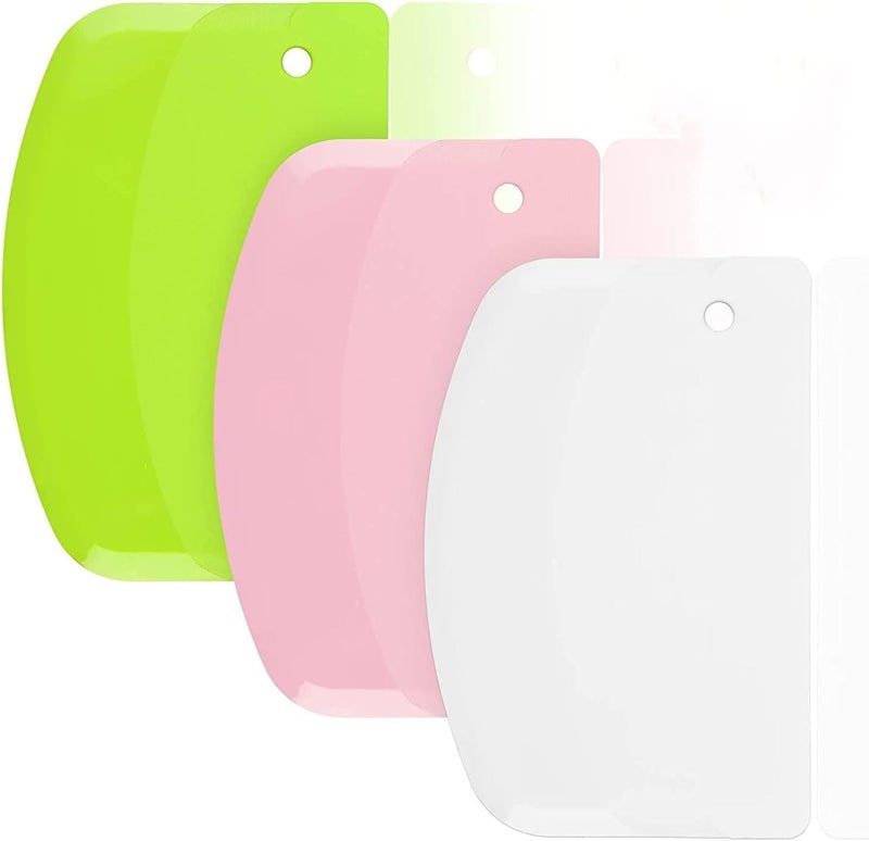 SURDOCA Hard Bench Scraper Dough Scraper - 5.31x3.64'' BPA Free PP Plastic Pastry Bread Baking Making Tools, Cake Bowl Pastry Baking Supplies Cake Dough Fondant Icing Smoother, Green+Pink+White - Image 1