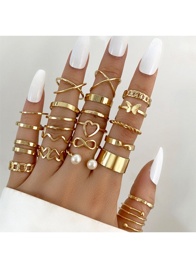 مجموعة خواتم عصرية من 22 قطعة من سبائك معدنية للنساء، تتضمن زهور وأوراق ولآلئ صناعية، مناسبة للاستخدام اليومي والمواعدة والحفلات والهدايا - Image 4