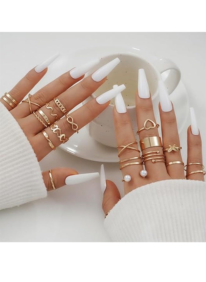 مجموعة خواتم عصرية من 22 قطعة من سبائك معدنية للنساء، تتضمن زهور وأوراق ولآلئ صناعية، مناسبة للاستخدام اليومي والمواعدة والحفلات والهدايا - Image 3