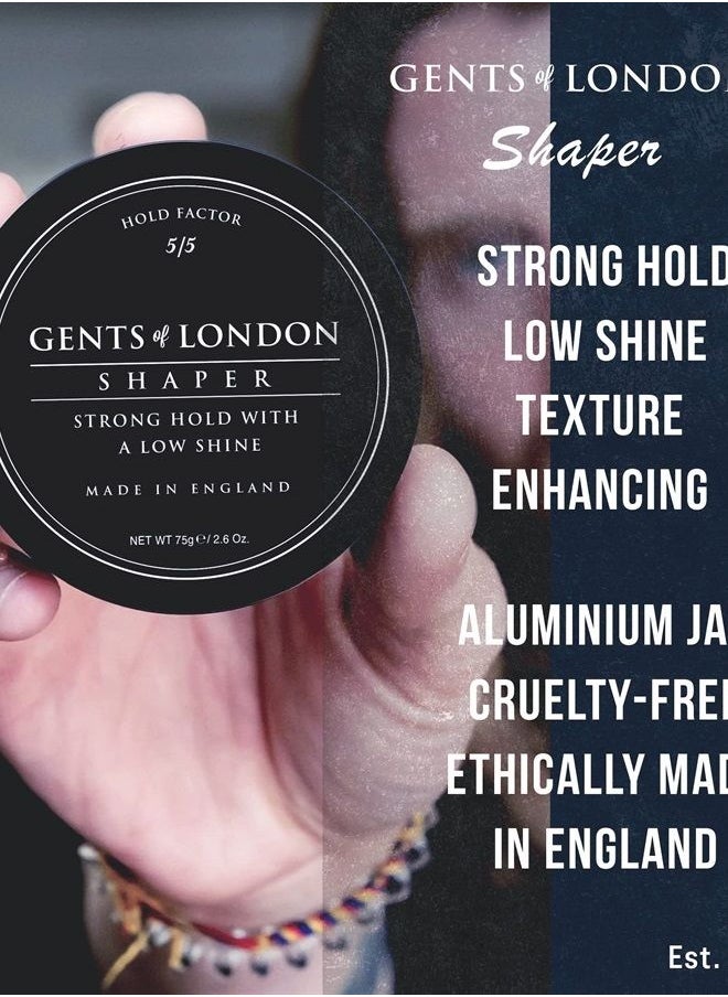 GENTS OF LONDON - Shaper Hair Wax, Men's Hairstyling Shaper 2.6 Oz. Strong Hold, Low Shine, Texture Enhancing Styling Wax, Authentic Hair Clay, Paste, Putty Mens Grooming Products | Hair Shaper For Men - Image 1