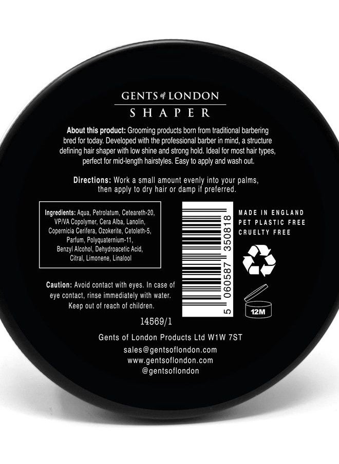 GENTS OF LONDON - Shaper Hair Wax, Men's Hairstyling Shaper 2.6 Oz. Strong Hold, Low Shine, Texture Enhancing Styling Wax, Authentic Hair Clay, Paste, Putty Mens Grooming Products | Hair Shaper For Men - Image 1