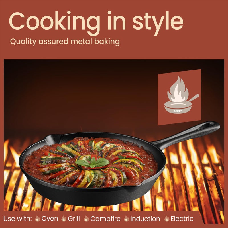 BAKKENMASTER Bakken Pre Seasoned Cast Iron Skillet with Glass Lid & Silicone Handle,10" Frying Pan for Stove, Oven, Grill & Induction, Even Heat Distribution, Versatile All-Purpose Cookware for Searing & Frying - Image 3