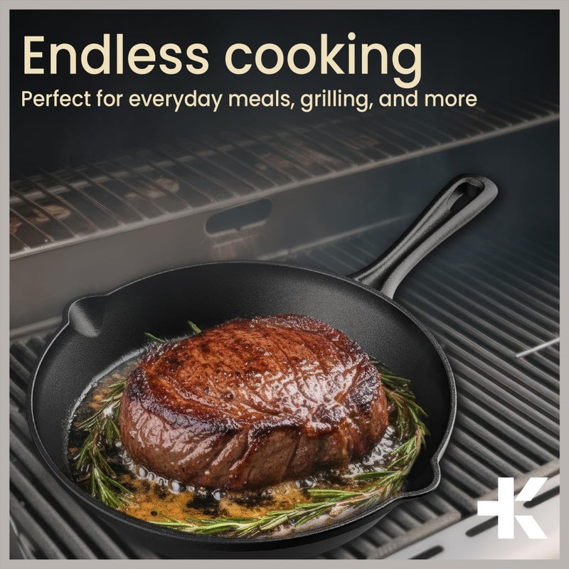 BAKKENMASTER Bakken Pre Seasoned Cast Iron Skillet with Glass Lid & Silicone Handle,10" Frying Pan for Stove, Oven, Grill & Induction, Even Heat Distribution, Versatile All-Purpose Cookware for Searing & Frying - Image 4