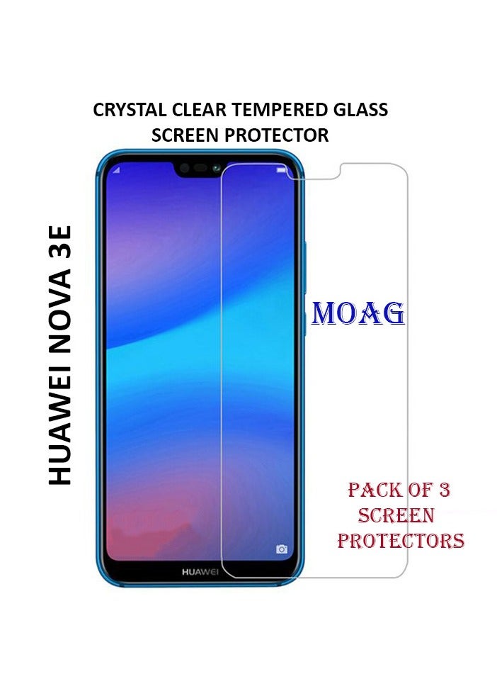 MOAG Huawei Nova 3e Screen Protector Pack of 3 Tempered Glass HD Clear and Scratch-Resistant