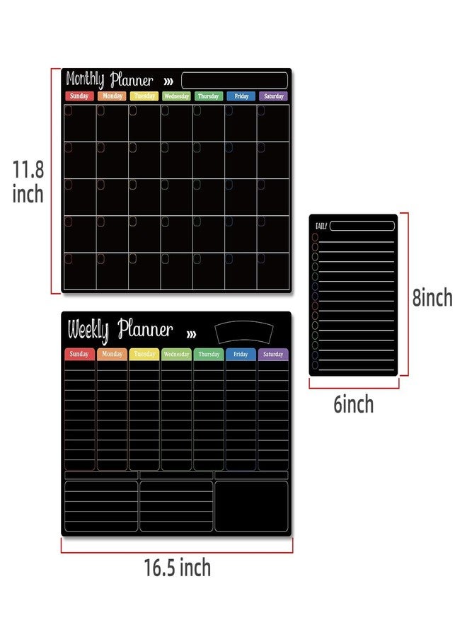 Hivillexun Magnetic Black Dry Erase Calendar White Board Set (3-Pack) - Monthly, Weekly Planners & Daily Notepad for Fridge, Home & Office, Includes 8 Markers - Image 4