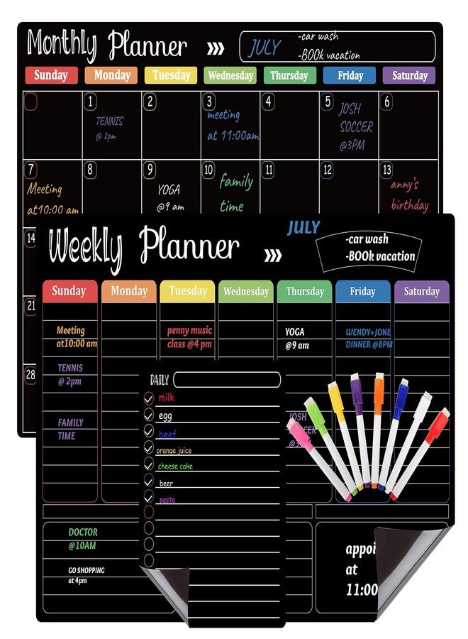 Hivillexun Magnetic Black Dry Erase Calendar White Board Set (3-Pack) - Monthly, Weekly Planners & Daily Notepad for Fridge, Home & Office, Includes 8 Markers - Image 5