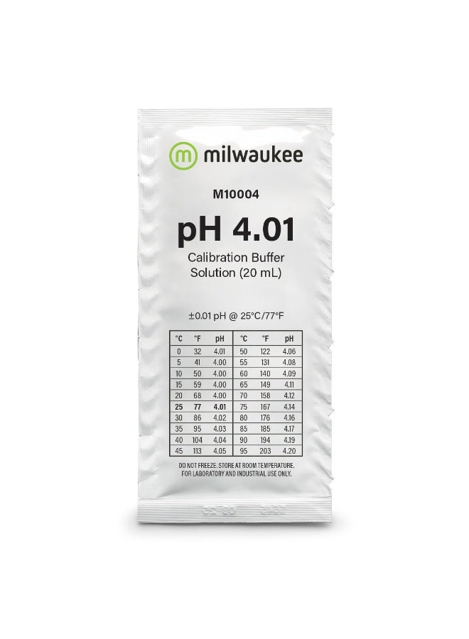 Milwaukee M10004B pH 4.01 Calibration Buffer Solution — 25 x 20ml Sachets for pH Meters