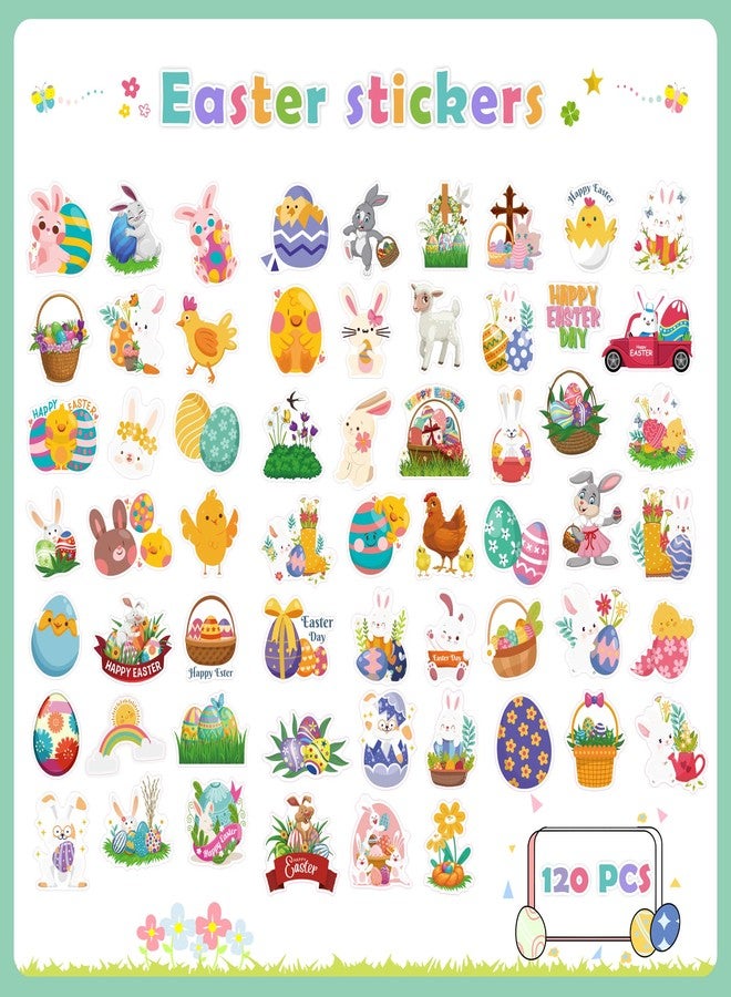 OHOME Easter Stickers | 120 PCS Egg Bunny Stickers for Kids -Easter Egg Stuffers - Vinyl Easter Games Crafts Activities Party Favors Basket Stuffers - Kids Gifts for Boys Girls - Image 2