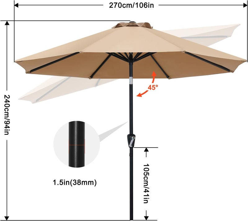 AbcCanopy 10FT Patio Umbrella, Outdoor Waterproof Table Umbrella with Push Button Tilt and Crank, 8 Ribs UV Protection Pool Umbrella for Garden, Lawn, Deck & Backyard (Red) - Image 3