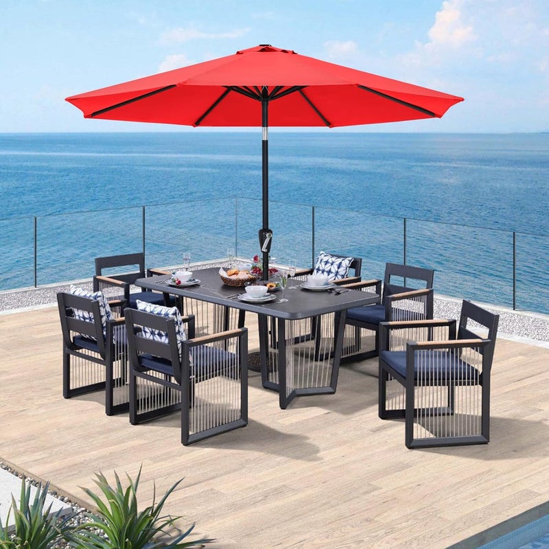 AbcCanopy 10FT Patio Umbrella, Outdoor Waterproof Table Umbrella with Push Button Tilt and Crank, 8 Ribs UV Protection Pool Umbrella for Garden, Lawn, Deck & Backyard (Red) - Image 1