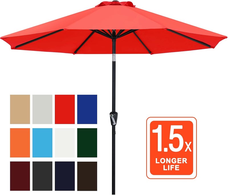 AbcCanopy 10FT Patio Umbrella, Outdoor Waterproof Table Umbrella with Push Button Tilt and Crank, 8 Ribs UV Protection Pool Umbrella for Garden, Lawn, Deck & Backyard (Red) - Image 2