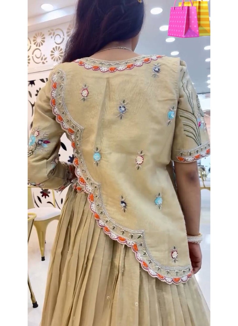Super Asian Premium Pure Gold Crush Embroidered Lehenga Choli Set with Jacket & Dupatta – Fully Stitched  - Image 5