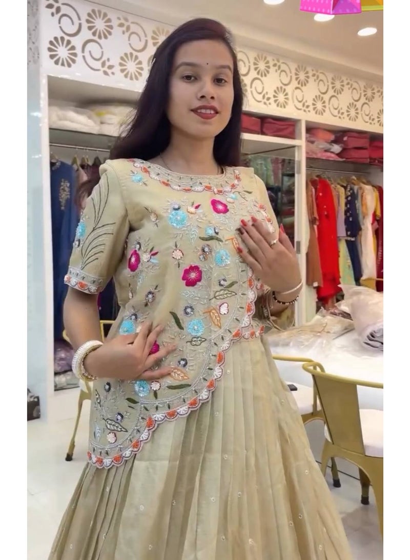 Super Asian Premium Pure Gold Crush Embroidered Lehenga Choli Set with Jacket & Dupatta – Fully Stitched  - Image 3