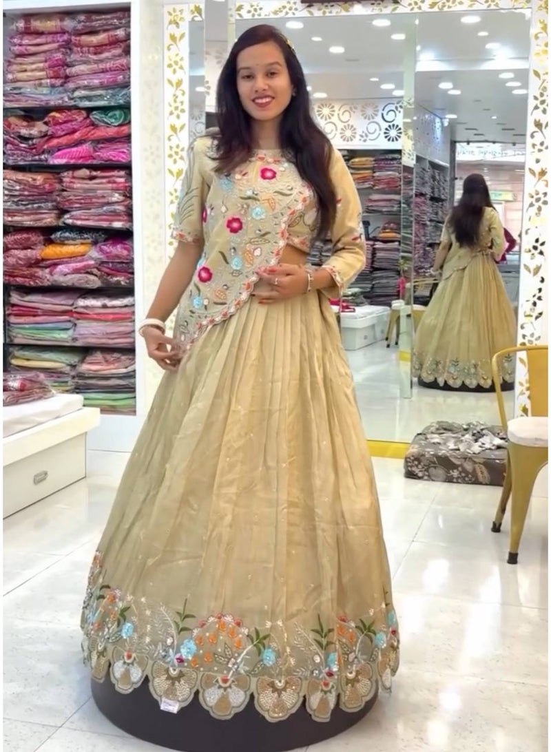 Super Asian Premium Pure Gold Crush Embroidered Lehenga Choli Set with Jacket & Dupatta – Fully Stitched  - Image 2