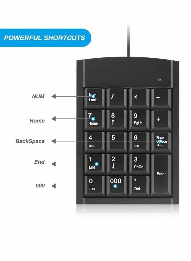 Generic - Number Pad, 19-key Portable Wired Numeric Keypad, Keyboard Extensions with Multiple Shortcuts for Laptop Desktop PC Notebook - Image 1