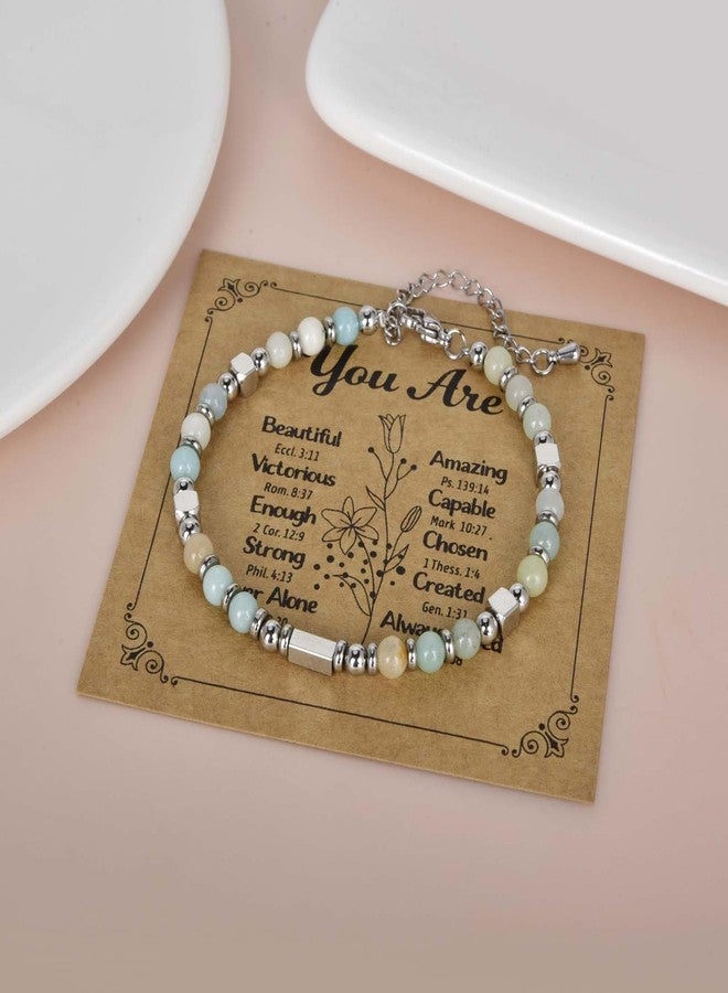 CANDYFANCY Dainty Beaded Bracelets For Women Natural Stone Green Amazonite Stainless Steel Bracelet Remember You Are Awesome-Inspirational Jewelry With Card Birthday Frienship Christmas Gift - Image 4