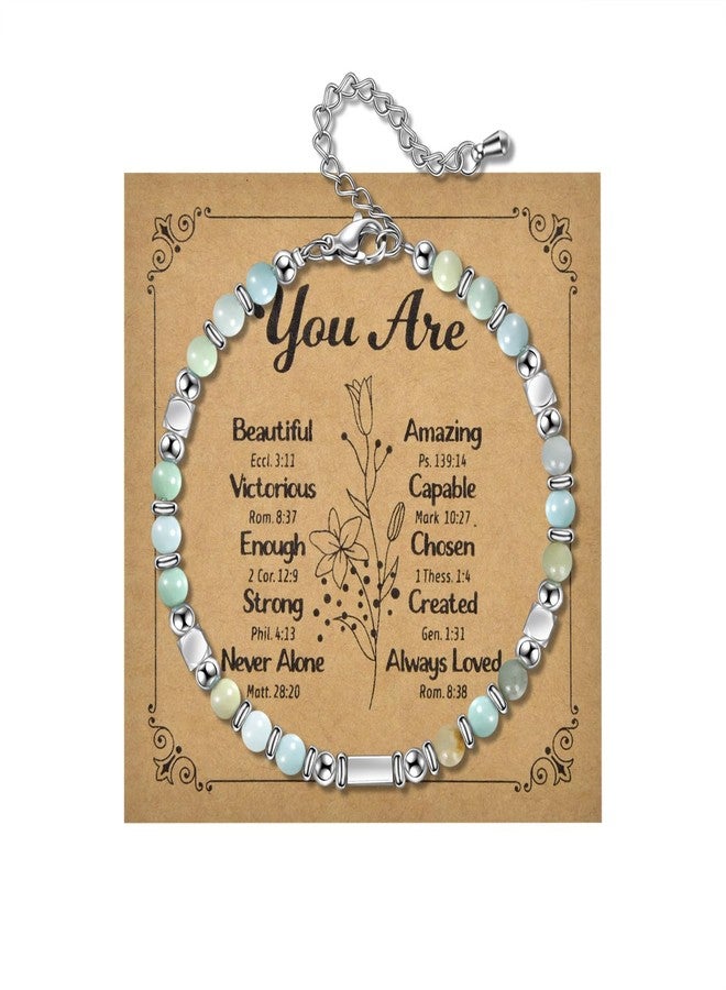 CANDYFANCY Dainty Beaded Bracelets For Women Natural Stone Green Amazonite Stainless Steel Bracelet Remember You Are Awesome-Inspirational Jewelry With Card Birthday Frienship Christmas Gift - Image 1