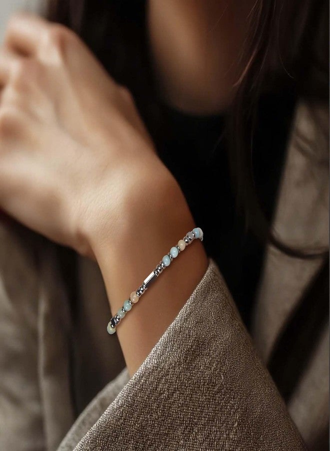 CANDYFANCY Dainty Beaded Bracelets For Women Natural Stone Green Amazonite Stainless Steel Bracelet Remember You Are Awesome-Inspirational Jewelry With Card Birthday Frienship Christmas Gift - Image 2