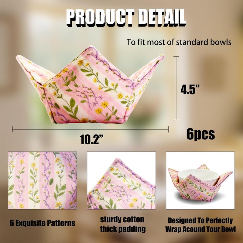Junlion Cotton Microwavable Bowl Cozy ，Set of 6，Microwave-Safe Hot Bowl Holders, Soup Bowl Cozy Hot Pads，Prevent Hand from Heat and Maintain Food Warm，Ideal Household Gift Store (J) - Image 3