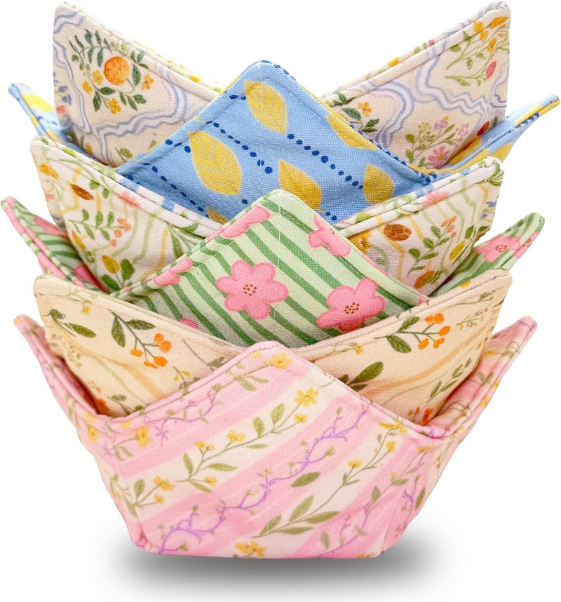 Junlion Cotton Microwavable Bowl Cozy ，Set of 6，Microwave-Safe Hot Bowl Holders, Soup Bowl Cozy Hot Pads，Prevent Hand from Heat and Maintain Food Warm，Ideal Household Gift Store (J) - Image 1