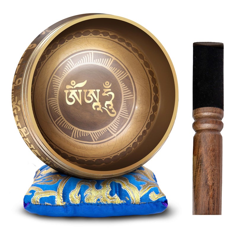 Tibetan Singing Bowl Set Easy To Play Authentic Handcrafted For Meditation Sound Bowl Chakra Yoga Healing 4 Inches By Himalayan Bazaar Brown Blue