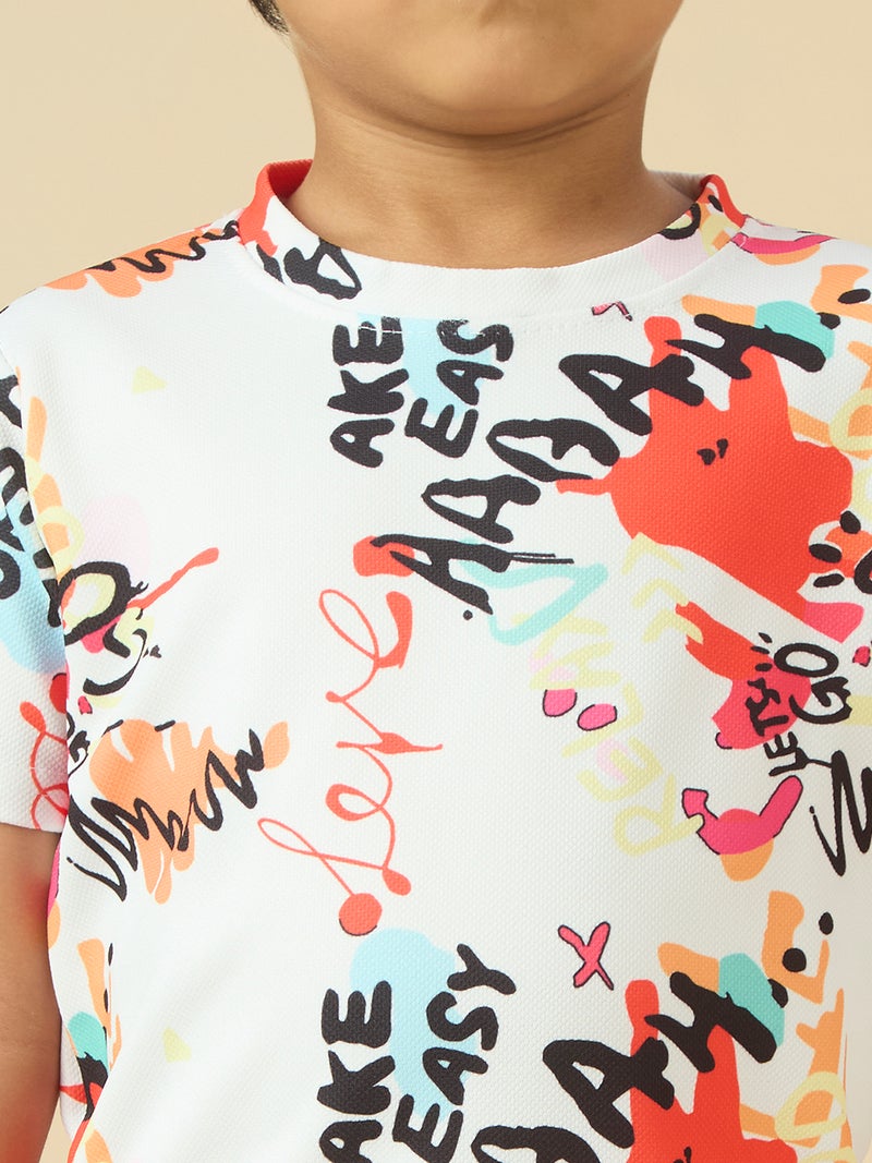 Kids Printed T-Shirt And Short Set - White