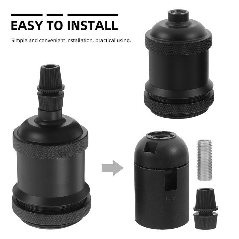 Retro Black Aluminum E26 Pendant Lamp Socket Holder For Ceiling Light - Image 4