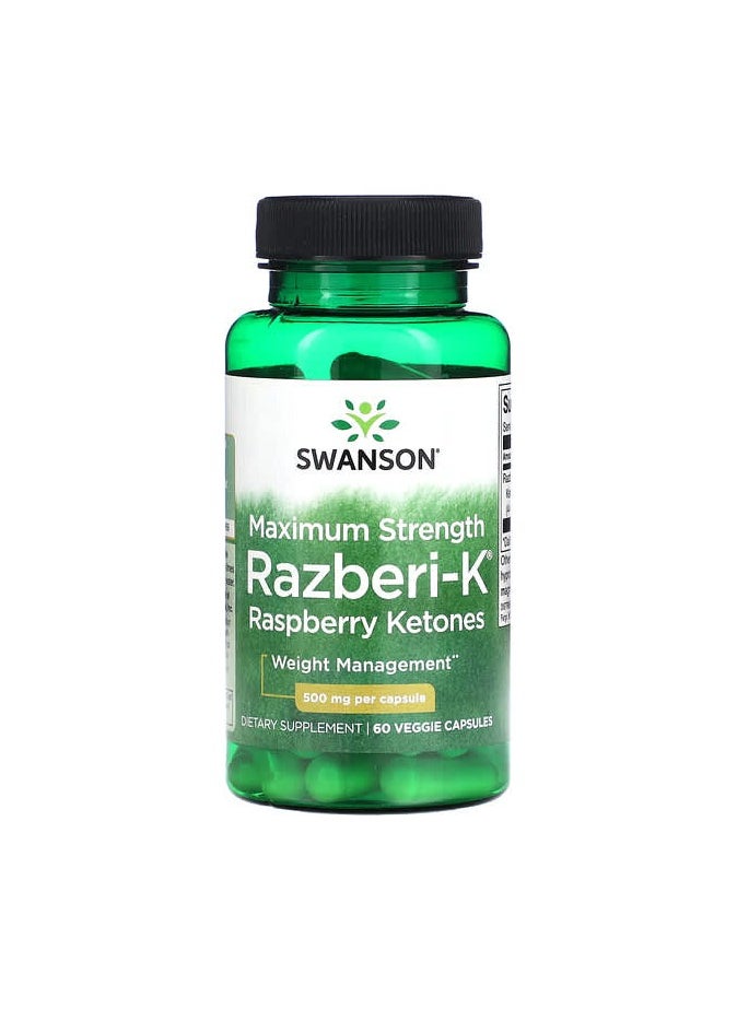 SWANSON - Razberi-K, Raspberry Ketones, Maximum Strength, 500 mg, 60 Veggie Capsules - Image 1