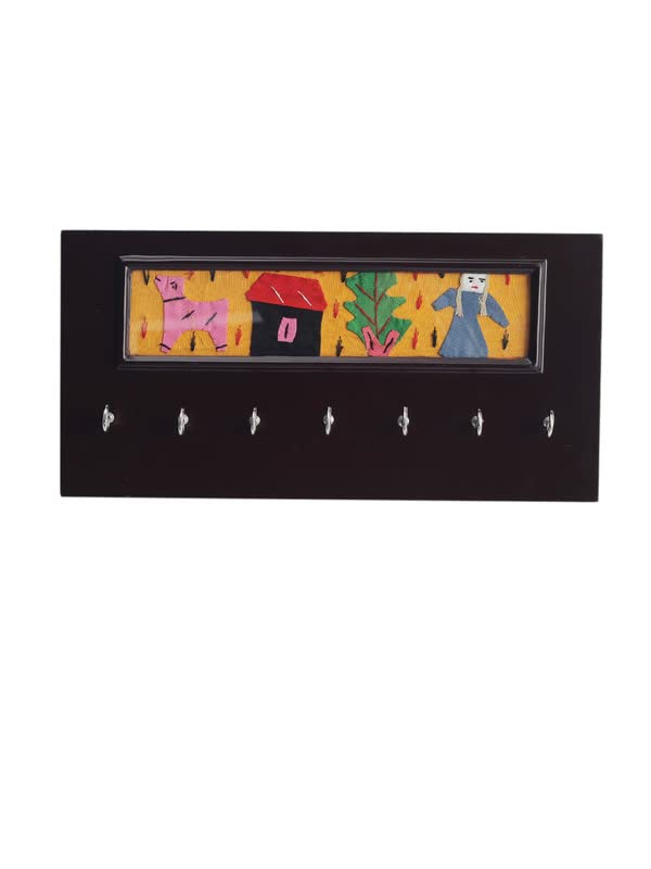VarEesha VarEesha Yellow Patchwork HandMade Wall Mounting Wooden Key Holder Horizontal Key Chain Holders for Wall Key Hanger Wooden Key Hook Wall Decorative Wooden Hanging for Home 7 Hooks  - Image 3