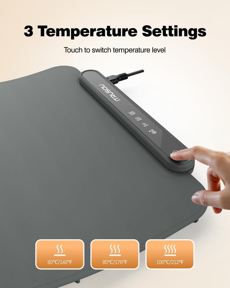 itrusou Food Warming Mat, Electric Warming Tray Full Surface Heating to Keep Food Warm or Thawing, Versatile Food Warmer with 3 Temperature Setting for Parties Buffets Gatherings Holidays Daily Use - Image 3