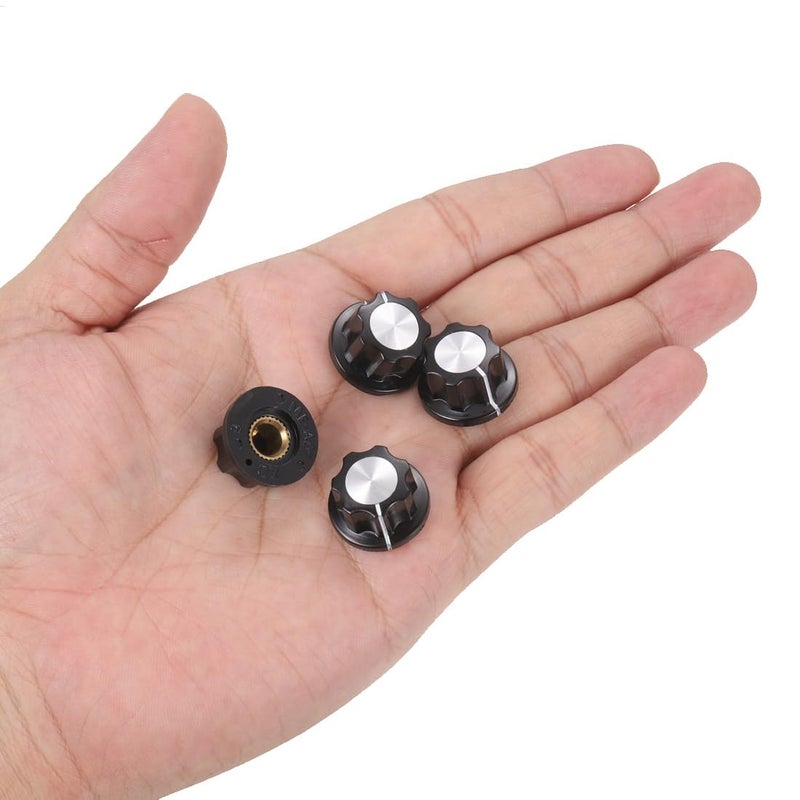 uxcell 5 قطع زر التحكم في مكبر الصوت زر مكبر الصوت الأسود 19 مم قطر أزرار دوارة لعمود 6.4 مم مع برغي تثبيت - Image 4