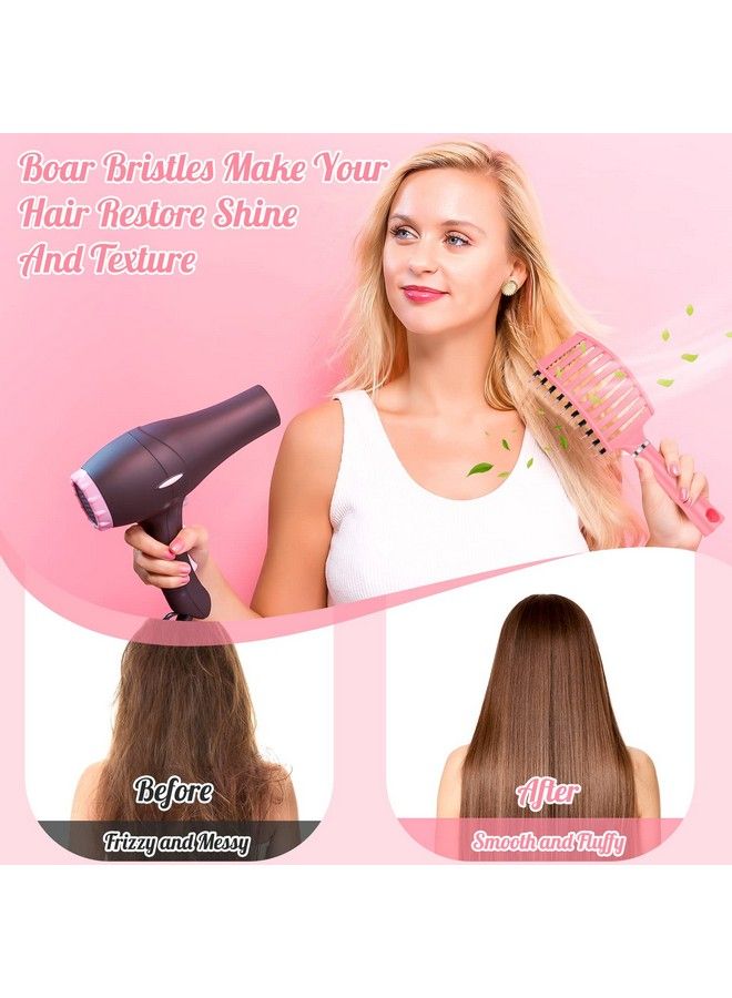 URTHEONE Hair Brushurtheone Detangling Hairbrush Boar Bristle Curved Vented Hair Brush For Women Men Kids Curly Thick Long Short Wet Or Dry Hair Faster Blow Drying(2Pk Black&Pink) - Image 4