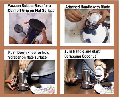 Sp enterprise Yadnesh Coconut Scraper Peeler Grater Coconut Grater Scraper Shredder Hand Operated Rotating Kitchen Coconut Scraper Peeler/Shredder With Vacuum Base, Stainless Steel Grater For Kitchen 9 Inch  - Image 5