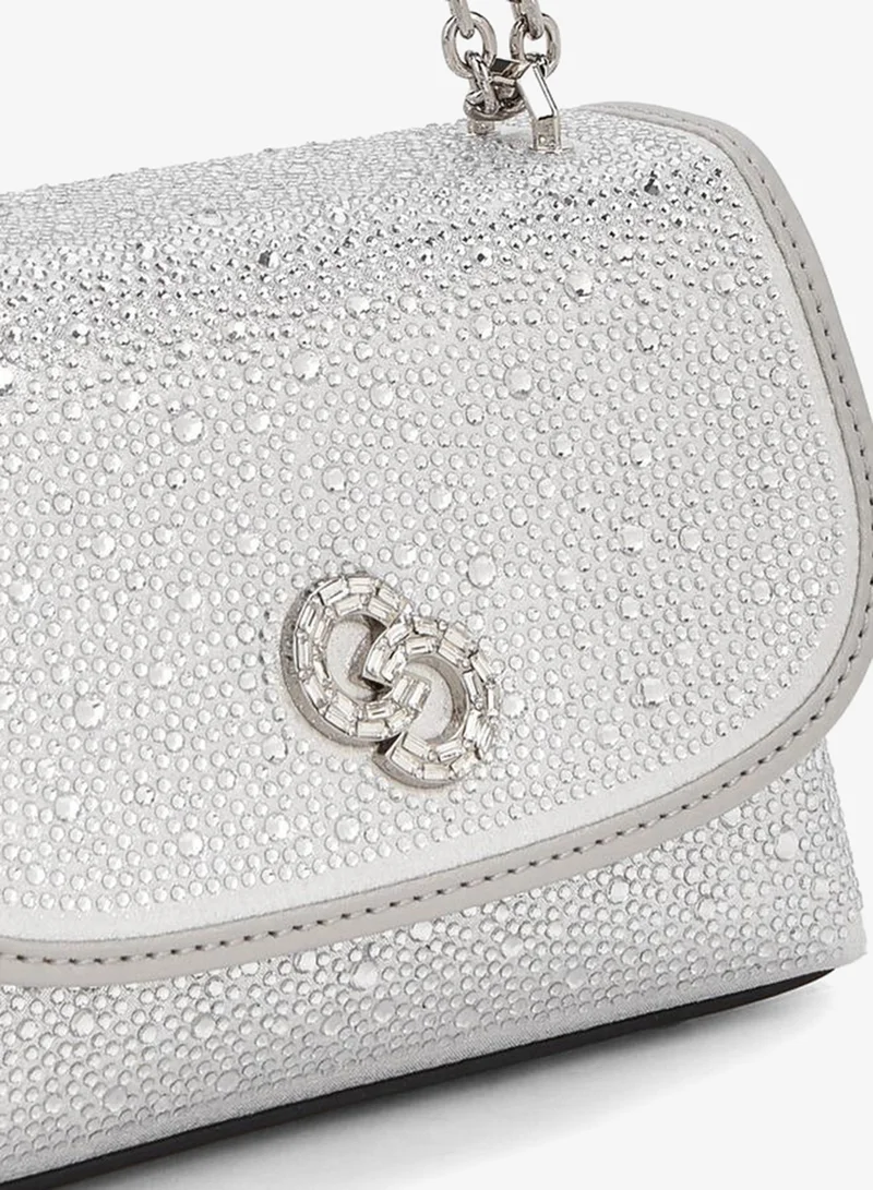 Celeste SILVER Embellished Crossbody Bag With Chain Strap for Women | Best Price UAE