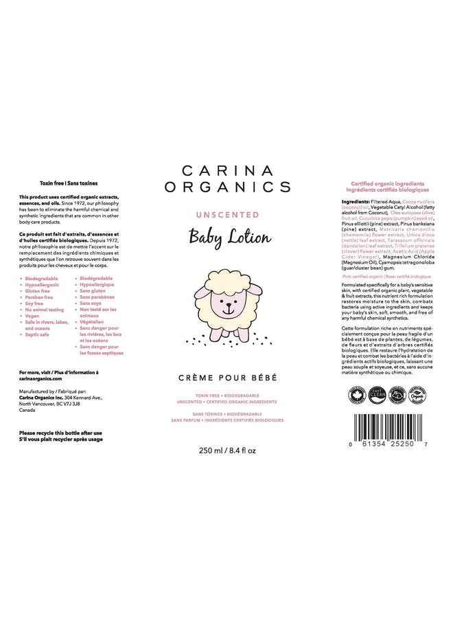 Carina Organics Carina Organics Extra Gentle Baby Lotion, Organic & Natural, for Sensitive Skin, Whole Body, 8 fl oz 