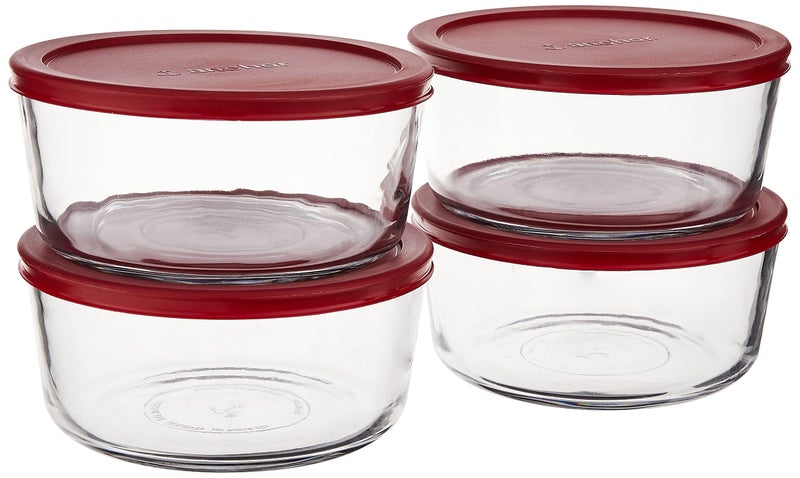 Anchor Hocking 7-Cup Round Food Storage Containers with Red Plastic Lids  Set of 4 - Image 1