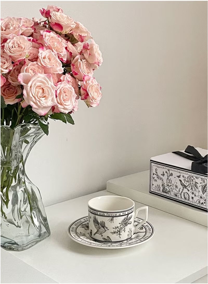 Ceramic Coffee Cup and Saucer Set, Vintage Floral Design Porcelain Coffee Cup and Saucer with Gift Box, Hand Crafted Flower Shaped Coffee Cup for Home Office,250 ML Capacity  - Image 1