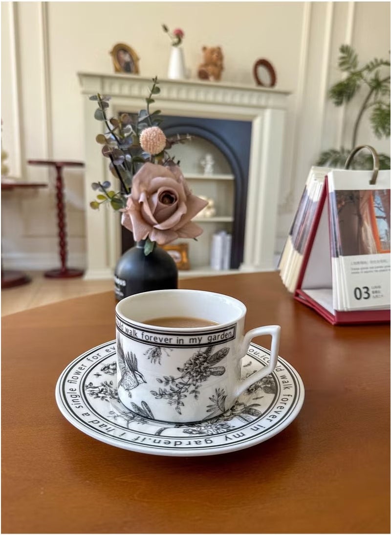 Ceramic Coffee Cup and Saucer Set, Vintage Floral Design Porcelain Coffee Cup and Saucer with Gift Box, Hand Crafted Flower Shaped Coffee Cup for Home Office,250 ML Capacity  - Image 4