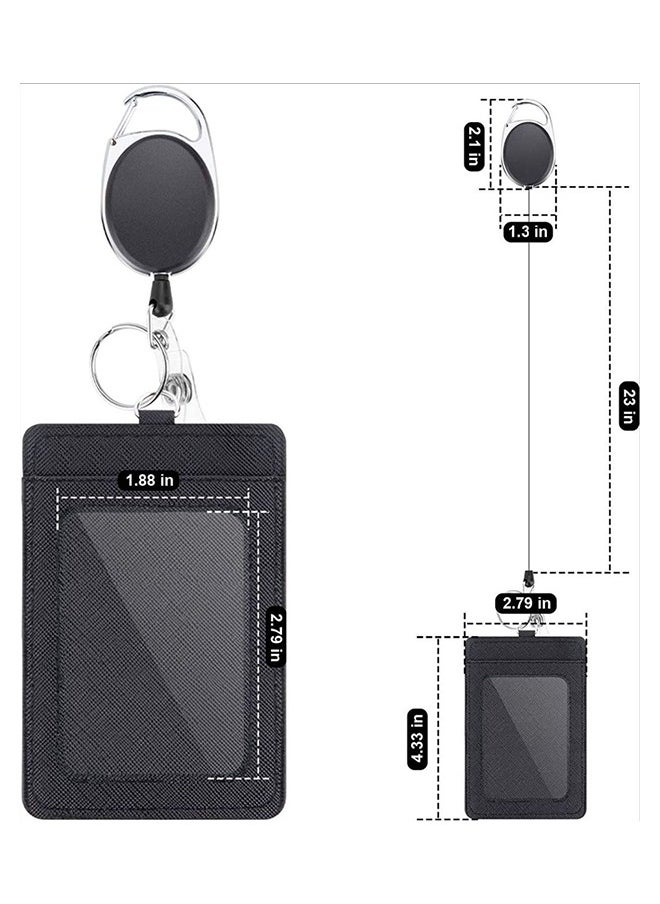 Kinmed 2 Piece Badge Holders and Heavy Duty Retractable Reel Clips Set, Vertical Leather ID Badge Holders with 1 Clear ID Window and2 Credit Card Slots (Black)  - Image 2