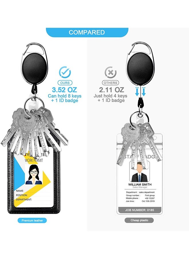 Kinmed 2 Piece Badge Holders and Heavy Duty Retractable Reel Clips Set, Vertical Leather ID Badge Holders with 1 Clear ID Window and2 Credit Card Slots (Black)  - Image 3