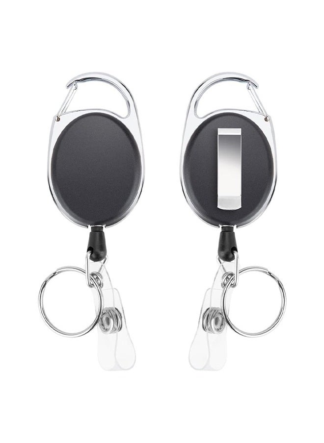 Kinmed 2 Piece Badge Holders and Heavy Duty Retractable Reel Clips Set, Vertical Leather ID Badge Holders with 1 Clear ID Window and2 Credit Card Slots (Black)  - Image 4