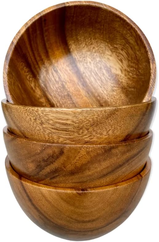 WRIGHTMART Acacia Wood Bowls Set of 4 Small 5 Diameter x 25 Tall Handmade for Serving Dips Sauces and Small Salads Rustic Natural Design Decorative Bowls for Kitchen or Dining Table - Image 1