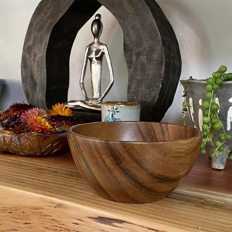 WRIGHTMART Acacia Wood Bowls Set of 4 Small 5 Diameter x 25 Tall Handmade for Serving Dips Sauces and Small Salads Rustic Natural Design Decorative Bowls for Kitchen or Dining Table - Image 3