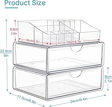Vtopmart 3 Tier Clear Makeup Organizer with Drawer Cosmetic Storage for Dresser Countertop and Bathroom Vanity Beauty Holder for Lipstick Brush Skincare - Image 5
