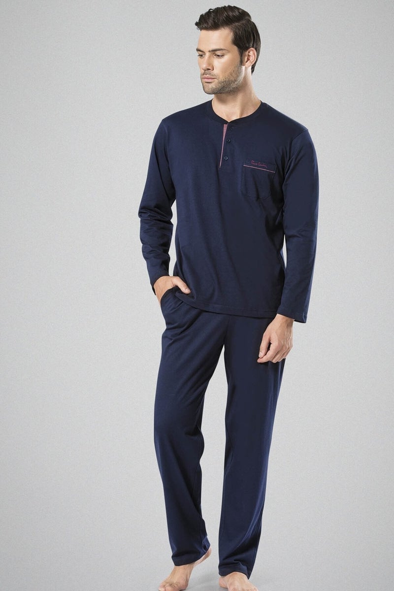 pierre cardin 5454 Men's Long Sleeve Pajamas Set-Navy Blue  - Image 1