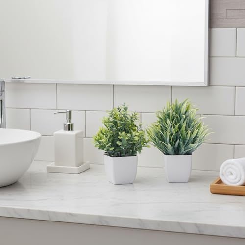 CEWOR Fake Plants 4 Packs Small Artificial Greenery Mini White Potted Plants Bathroom Accessories Decorations for Desk Bathroom Office Home Room Kitchen Table Indoor - Image 5