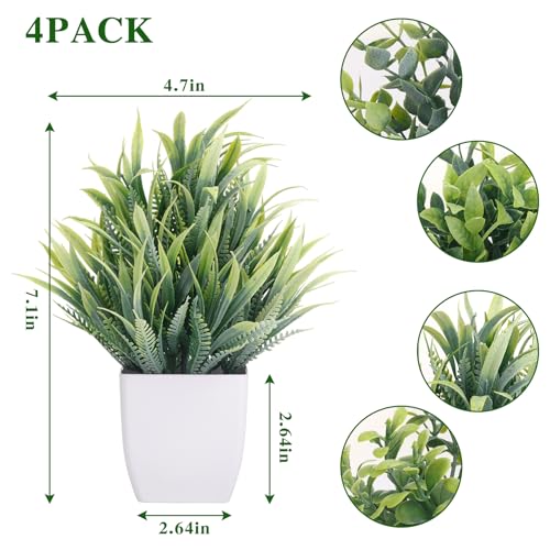 CEWOR Fake Plants 4 Packs Small Artificial Greenery Mini White Potted Plants Bathroom Accessories Decorations for Desk Bathroom Office Home Room Kitchen Table Indoor - Image 2