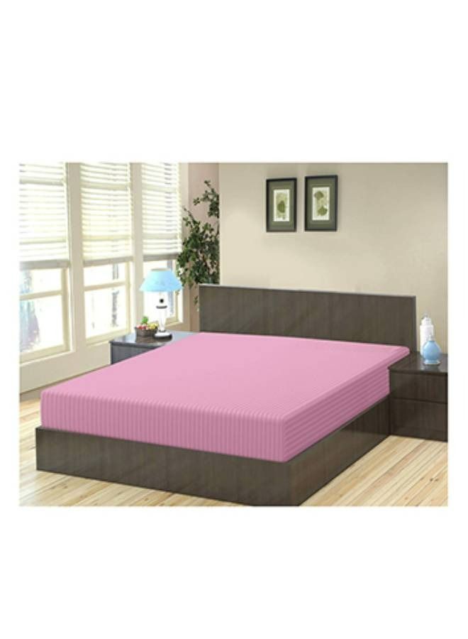 KRUDE Stripe Microfiber Baby Pink Fitted Sheet Queen 150x200 cm  - Image 1