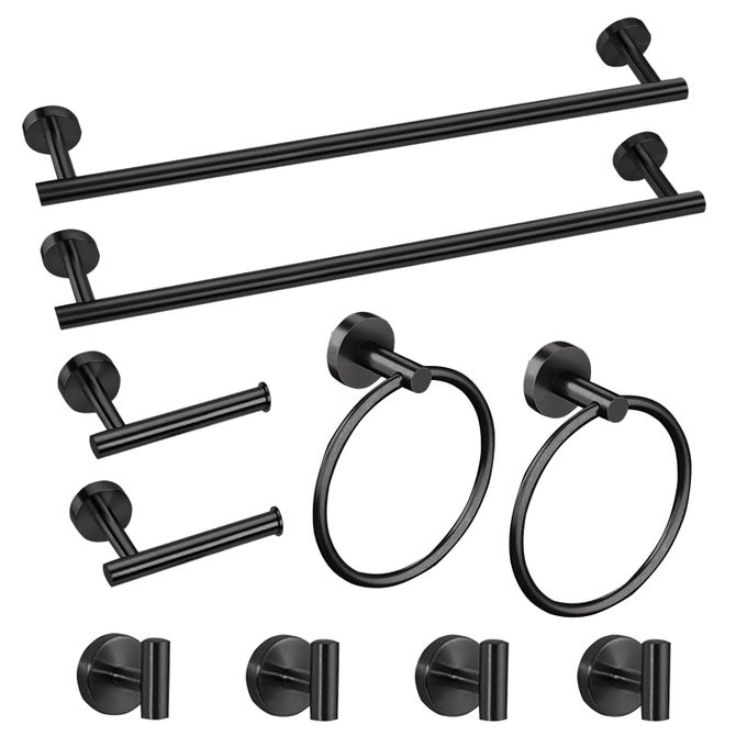 10PIECE MATTE BLACK BATHROOM ACCESSORIES SET 16 INCH TOWEL RACK TOWEL RING ROBE TOWEL HOOK TOILET PAPER HOLDER FOR BATHROOM WALL STAINLESS STEEL TOWEL BAR
